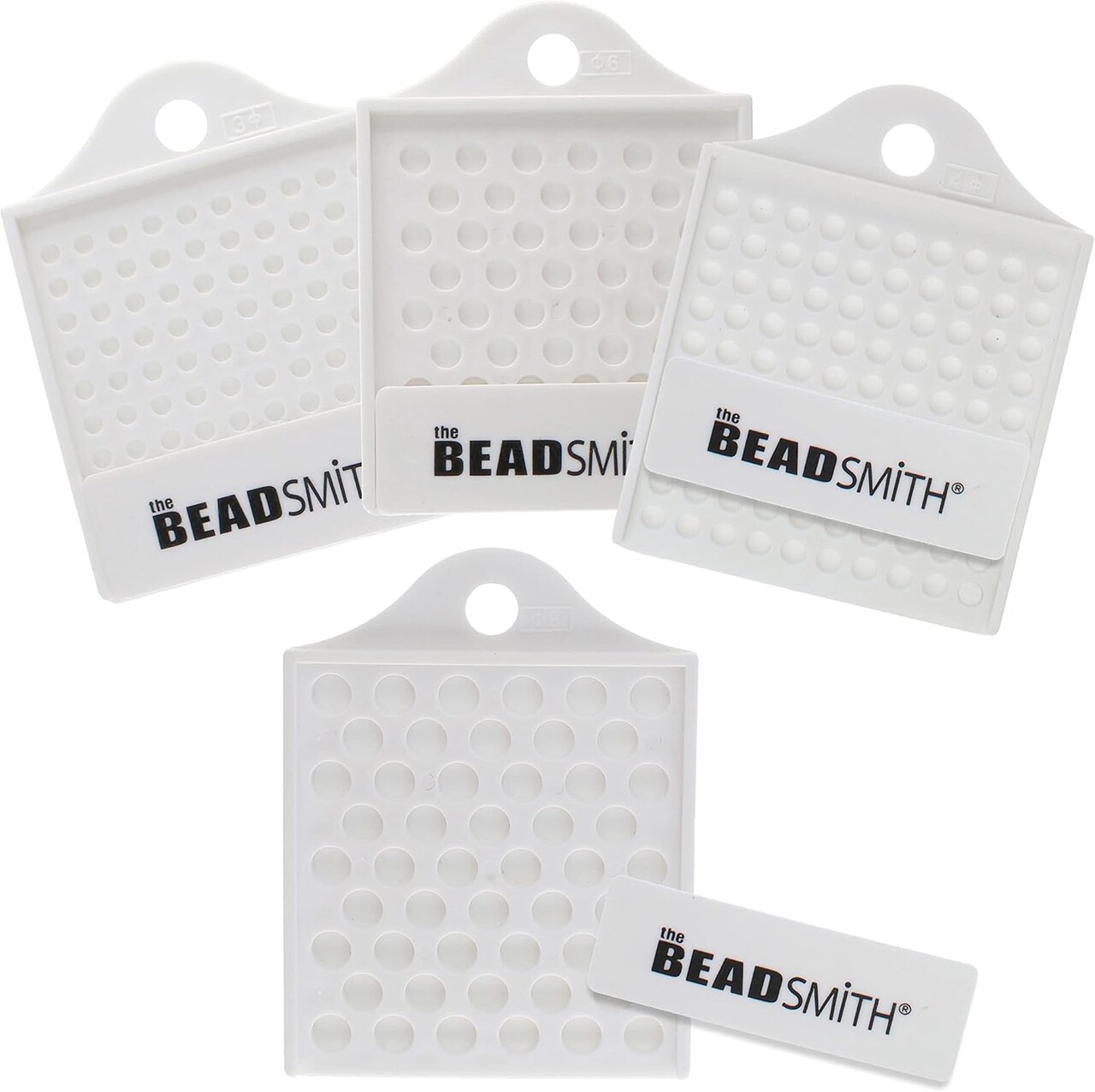 The Beadsmith Bead Counter Set – 4 Trays in Assorted Sizes, for 3-8mm Beads, w/Adjustable Slider for Set Quantities, Use to Count, Sort and Organize Beads and Pills
